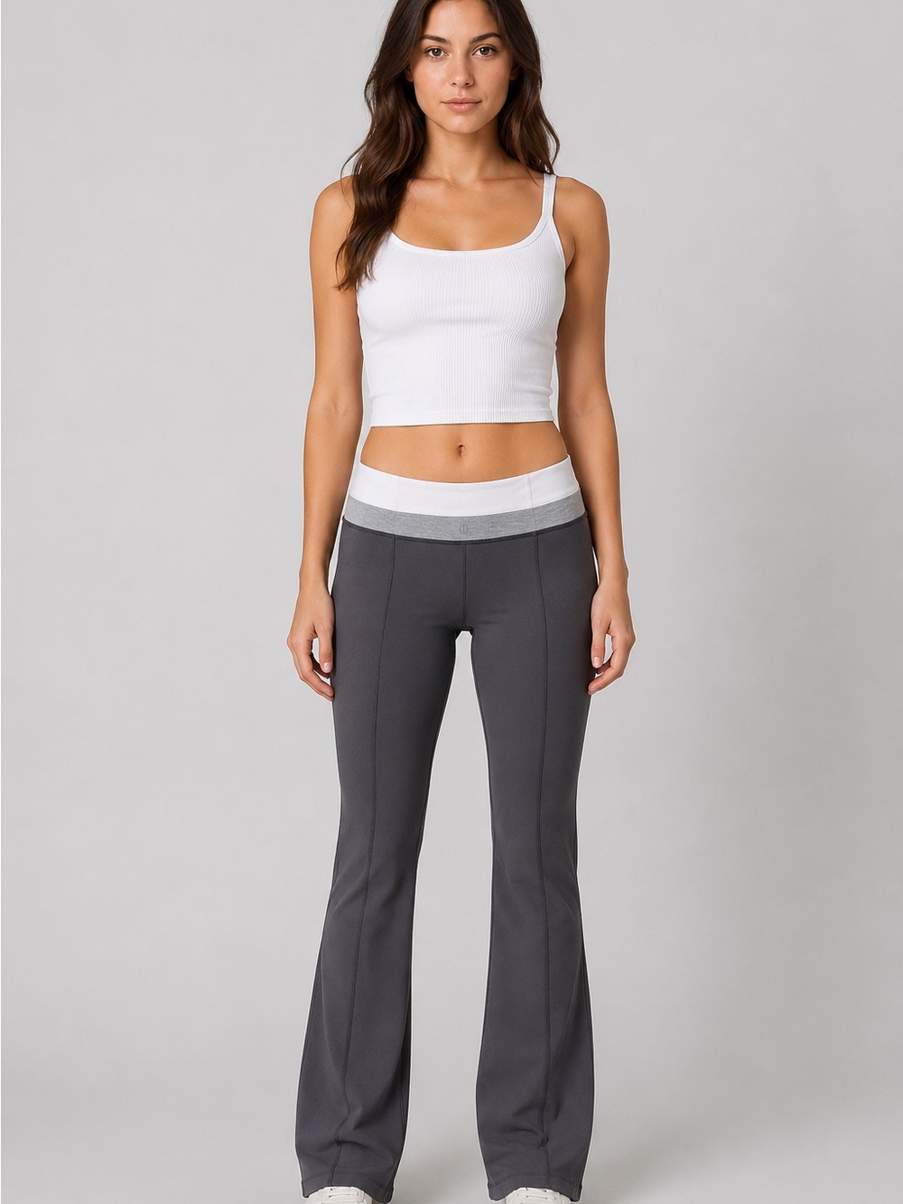 Lululemon Groove Low Rise Flare Leg Pants Gray Colorblock Waist Women’s Size 4